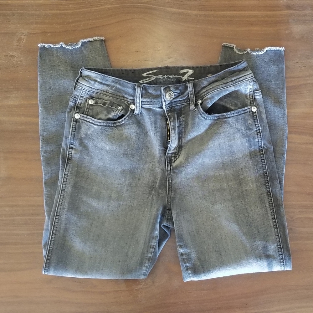 Seven 7 Gray High Rise Skinny Jeans Raw Hem Sz. 4